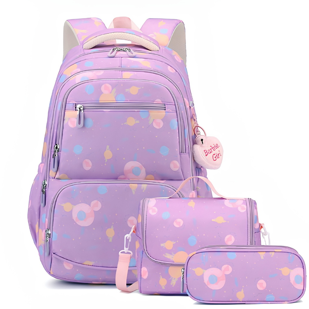 Trendy schooltas voor jeugdige studenten met opvallende cartoonprint; complete set voor campusstijl.