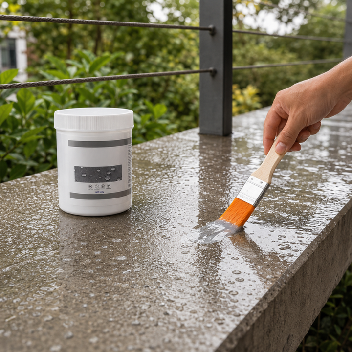 Waterdichte afdichting voor kieren en scheuren met transparante rubberpasta coating.