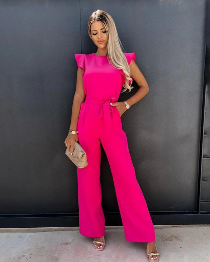 Veelzijdige dames jumpsuit met elegante vlindermouwen, geschikt voor zowel feestelijke als casual outfits.