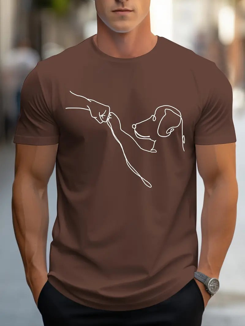 Trendy heren graphic tee met grappige hond & vuist opdruk. Zwart, ronde hals, perfect voor unieke casual zomer kleding.