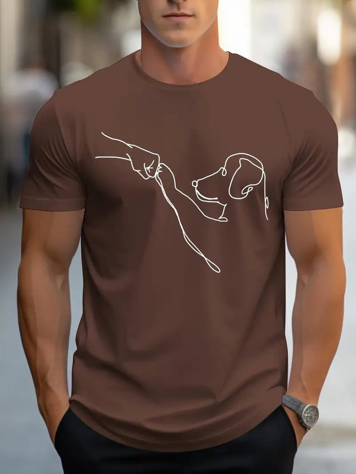 Trendy heren graphic tee met grappige hond & vuist opdruk. Zwart, ronde hals, perfect voor unieke casual zomer kleding.