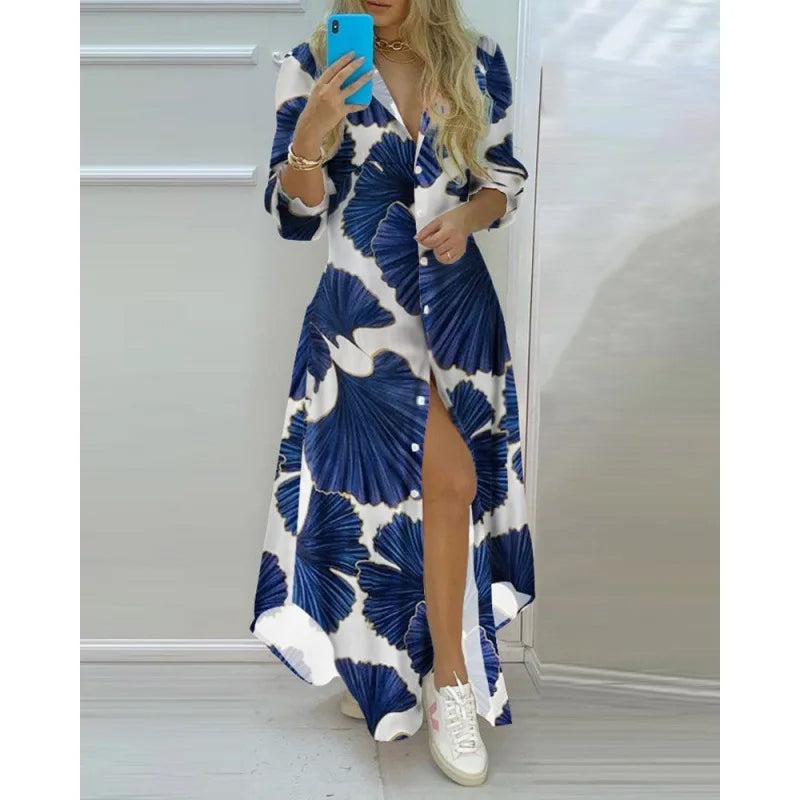 Casual chic dames printjurk Esmee, een modieuze maxijurk met opvallende print en lange mouwen voor vrouwen.