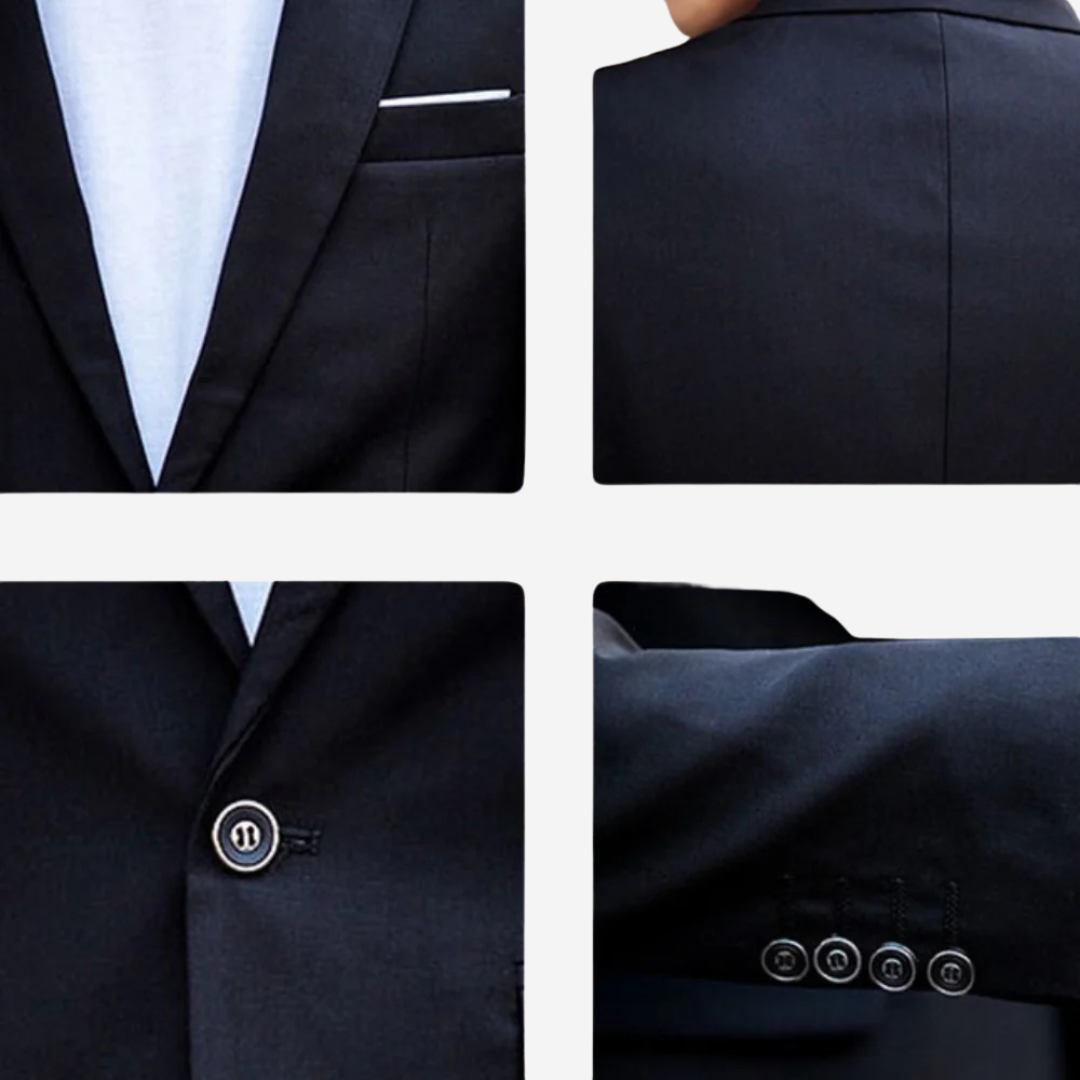 Exclusief Hoymans heren slim fit kostuum; een elegant tweedelig pak van hoge kwaliteit, geschikt voor elke zakelijke of feestelijke gelegenheid.