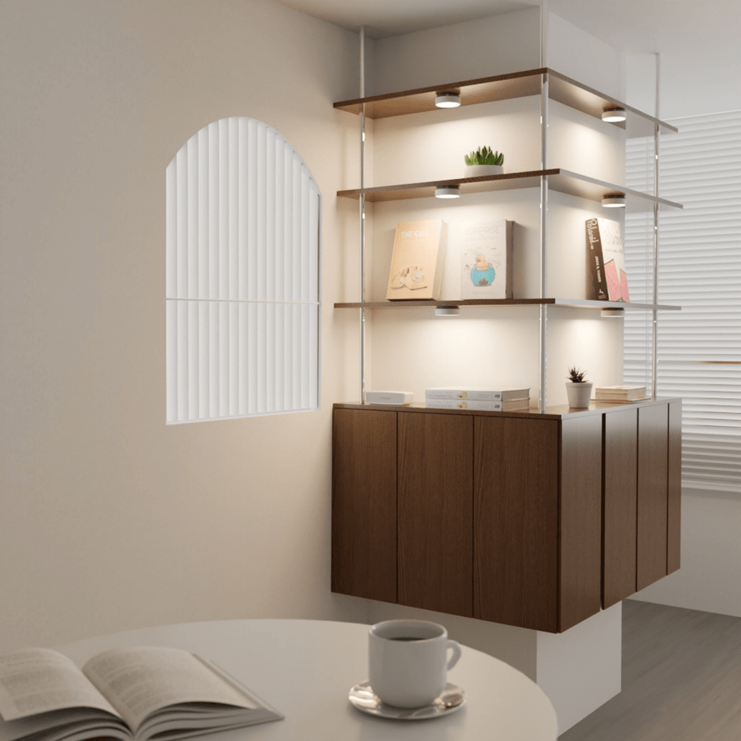 Batterijgevoede draadloze LED spotlamp, makkelijk te installeren voor extra licht in huis.