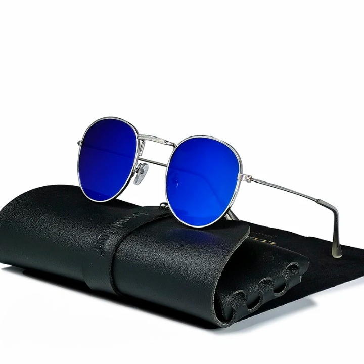 Ronde heren zonnebril, tijdloos retro design, biedt UV-bescherming en een stijlvolle look.