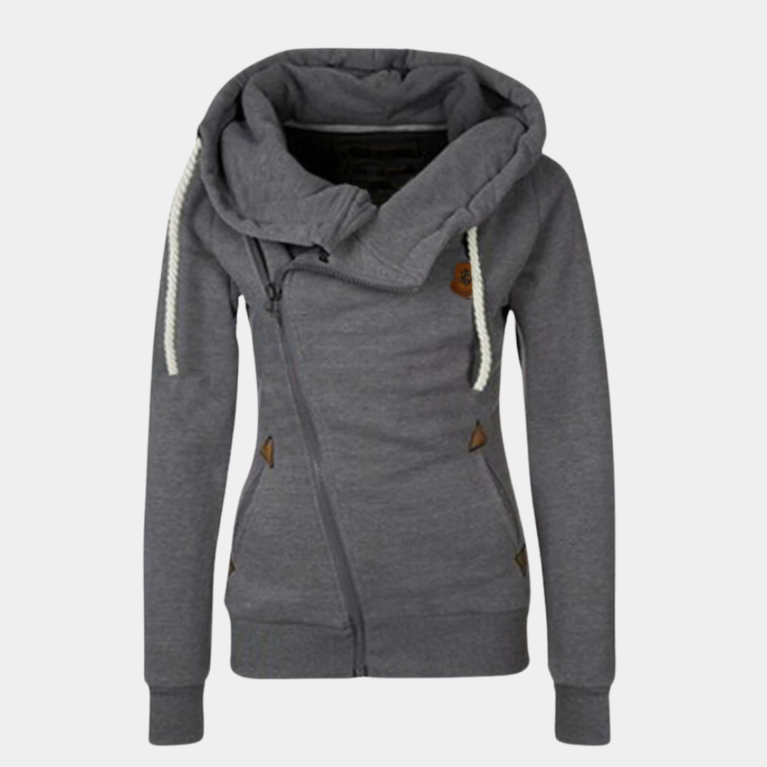 Trendy dames sportvest met asymmetrische capuchon, comfortabele katoenmix, ideaal voor casual & fitness.