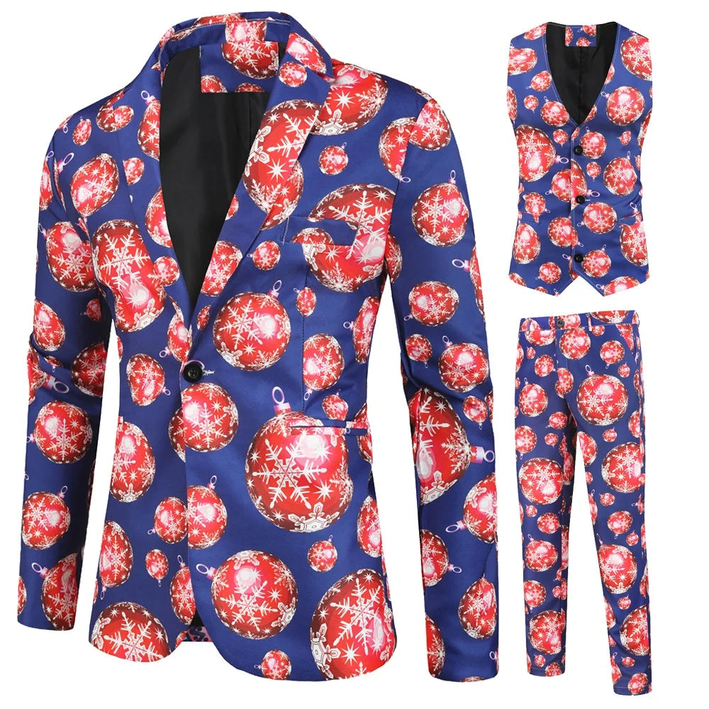Chique heren kerstpak; een complete 3-delige outfitset. Blazer, gilet & broek voor stijlvolle kerstkleding.