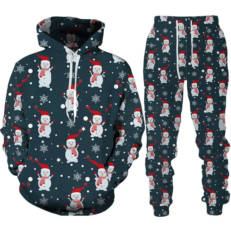 Heren loungeset: zachte kerstbroek en trui met vrolijke winterprint voor de feestdagen.