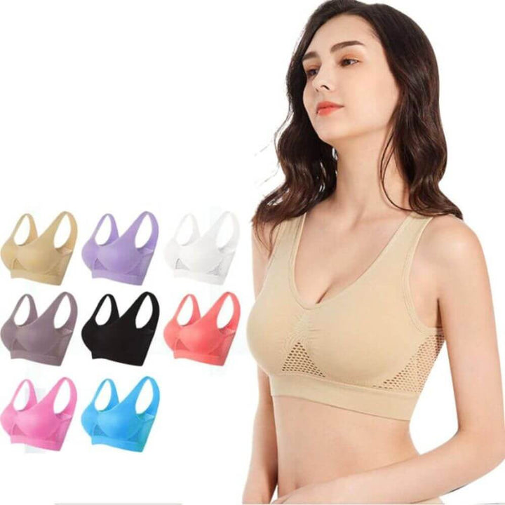 Duurzame ademende dames sport bh Sofia, biedt comfort & ondersteuning voor actieve levensstijl.