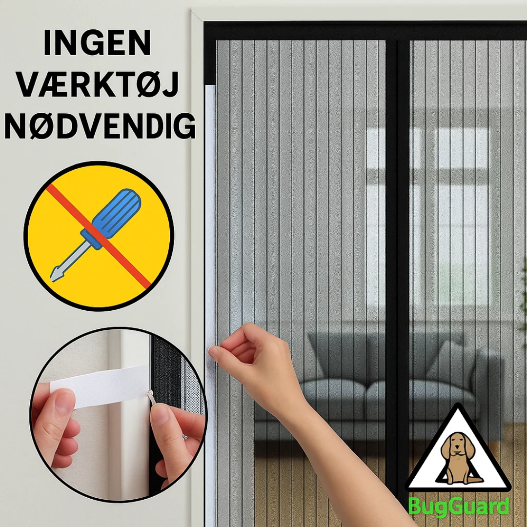 Modern zwart magnetisch vliegenraam met sterk gaas, biedt optimale bescherming tegen vliegen en muggen.