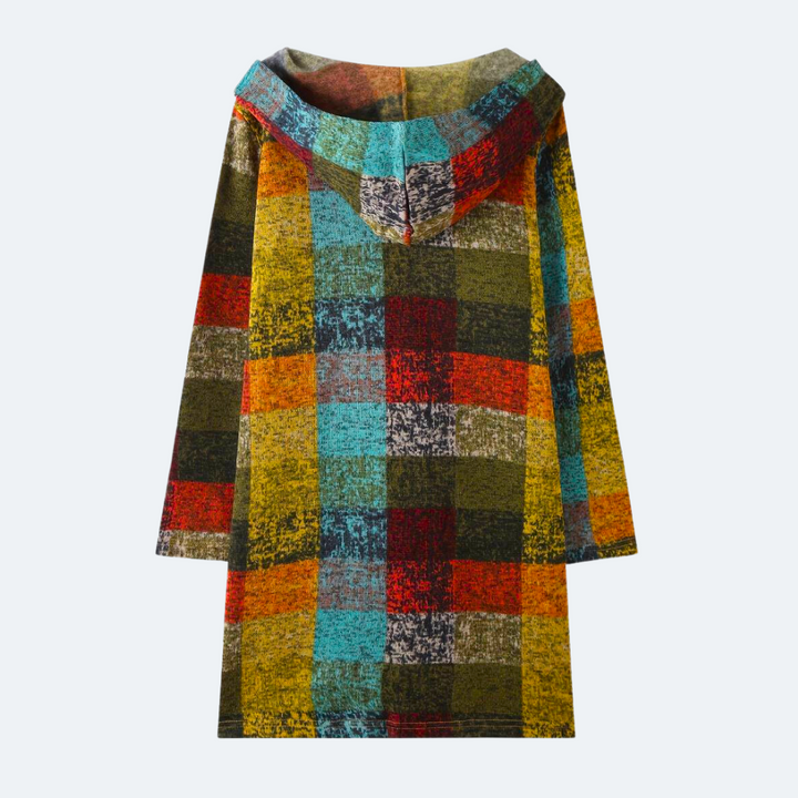 Zacht en warm dames vest met capuchon. Kleurrijk colorblock design, perfect voor elke outfit.