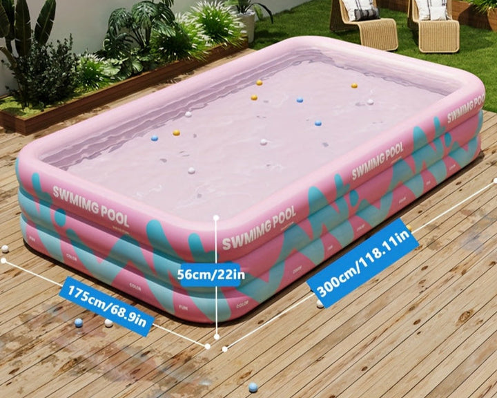 Hoogwaardig PVC opblaasbaar familiezwembad, gebouwd voor duurzaamheid en jarenlang zomerplezier in uw tuin.