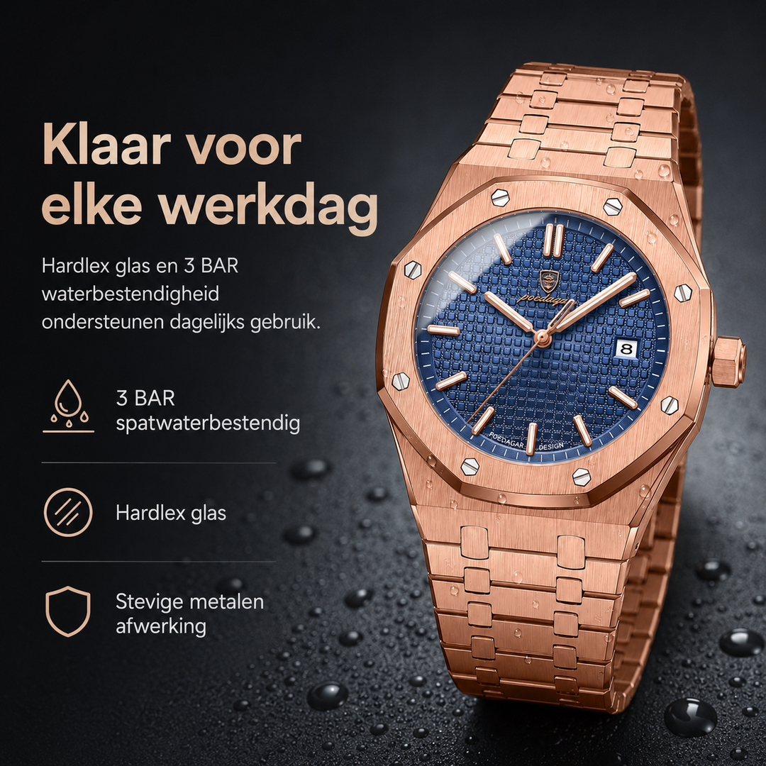 Klassiek heren polshorloge Jonas Deluxe, tijdloze elegantie gecombineerd met duurzaam design.