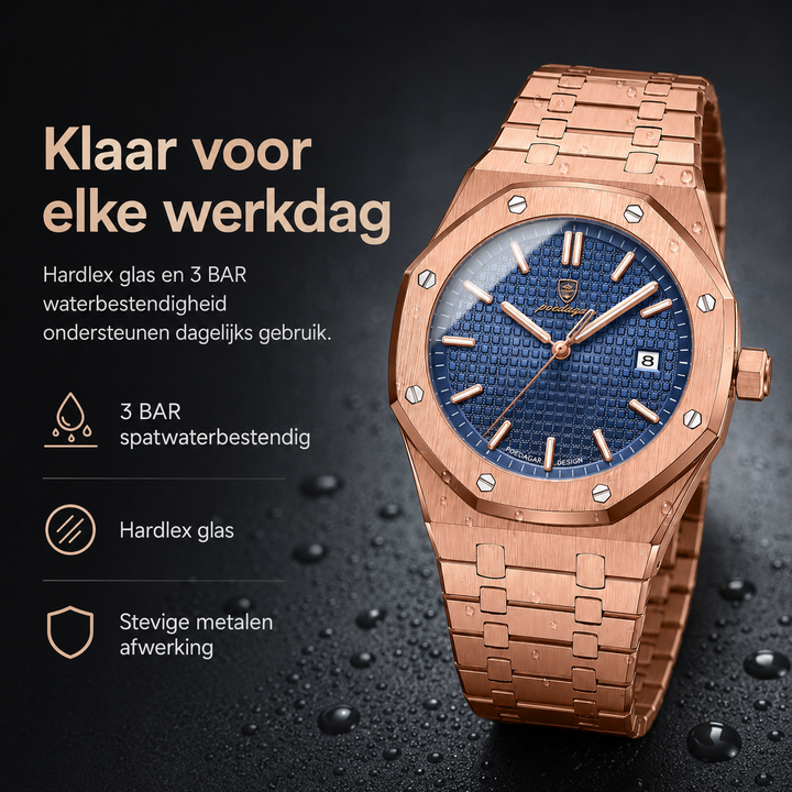 Klassiek heren polshorloge Jonas Deluxe, tijdloze elegantie gecombineerd met duurzaam design.