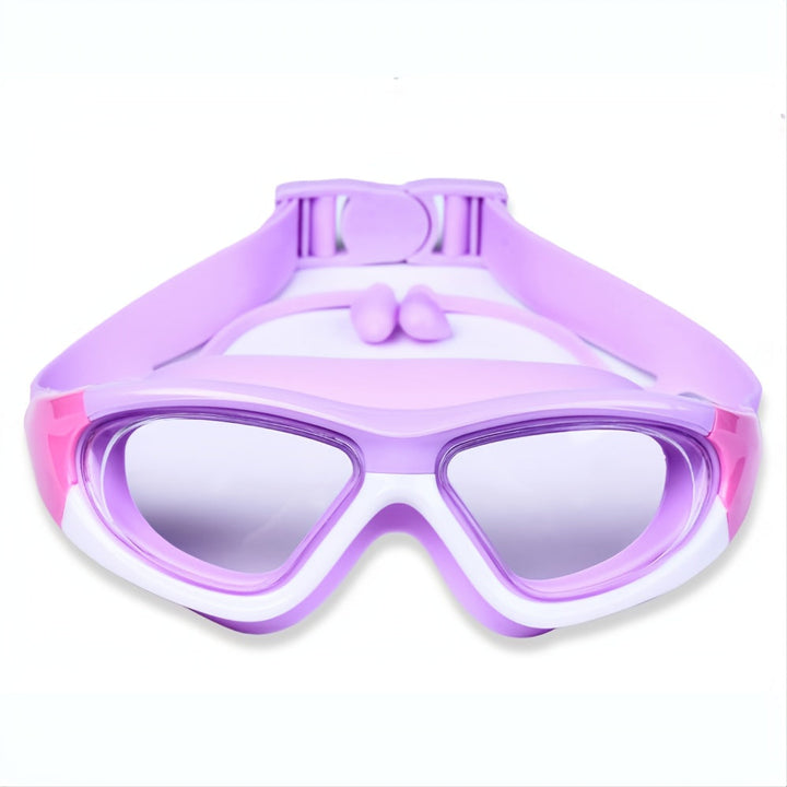 Comfortabele kinderzwembril met zachte siliconen afdichting en breed frame voor kinderen.