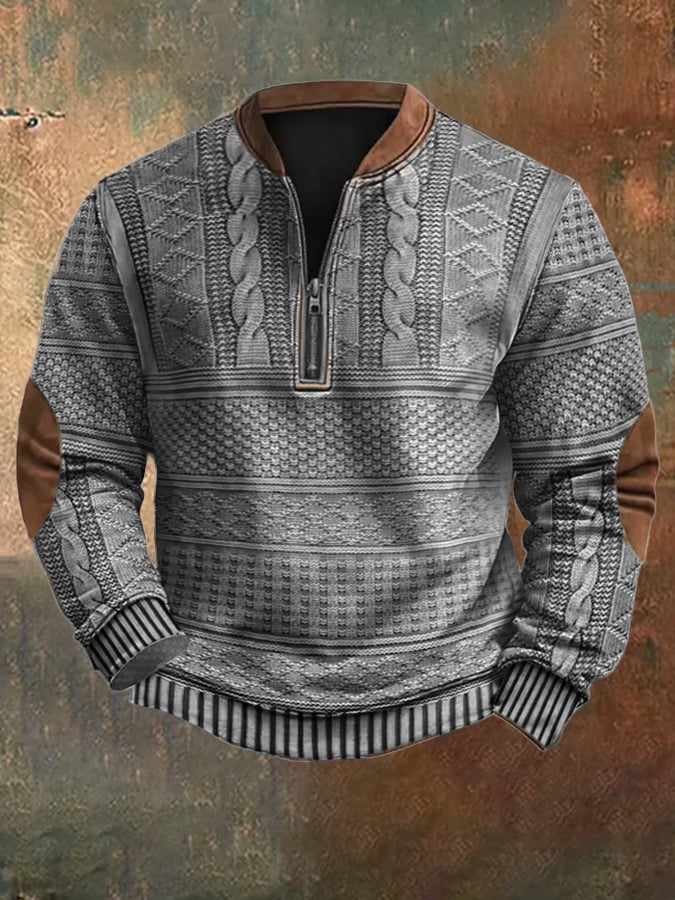 Vintage stijl heren gebreide trui met rits, perfect voor casual comfort en moderne mode.