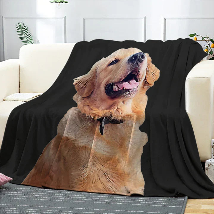 Detail van gepersonaliseerd huisdierdeken met zachte stof en duidelijke afdruk. Een comfortabel cadeau voor je dier.