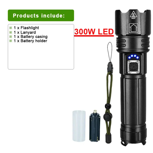 Aluminium oplaadbare LED zaklamp, ultrahelder, voor survival, kamperen en wandelen.