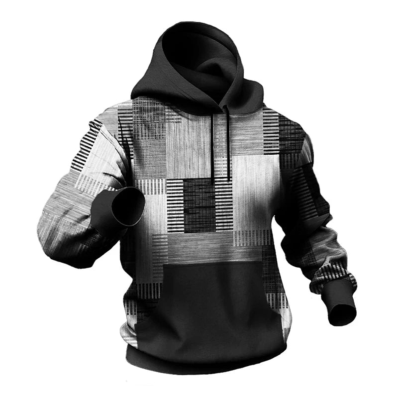 Casual heren capuchontrui, oversized geruit patroon, lange mouwen, essentieel voor streetwear outfits.