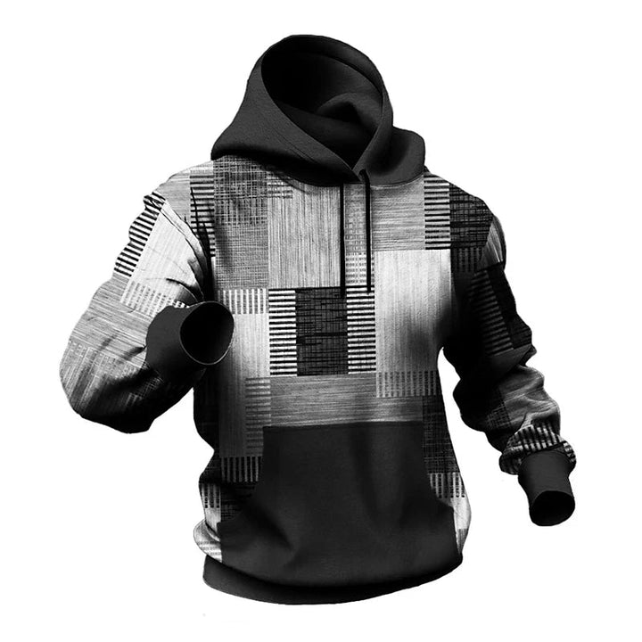 Casual heren capuchontrui, oversized geruit patroon, lange mouwen, essentieel voor streetwear outfits.