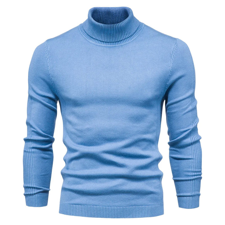 Donkerblauwe heren coltrui, elegante slim-fit trui voor moderne mannen, perfect voor winterseizoen.