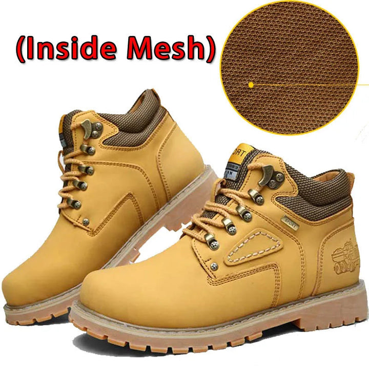 Detail van de antislipzool van waterdichte heren retro wintersneakers, voor veilige grip in de sneeuw.