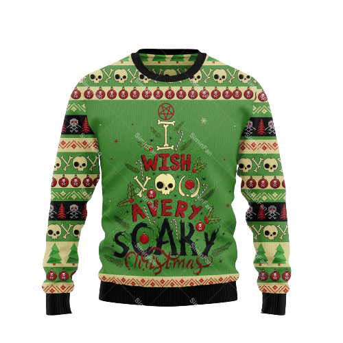 Grunge heren kersttrui met schedelprint. Feestelijke top met alternatieve look, ideaal voor de winter.