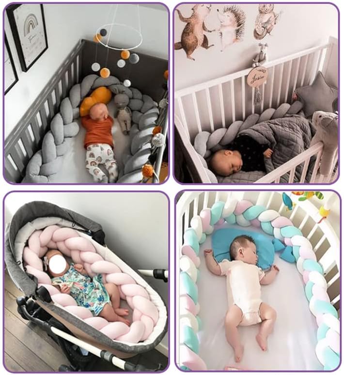 Gevlochten bedbumper 200 cm, zacht & veilig voor kinderledikant. Perfecte babykamer accessoire.