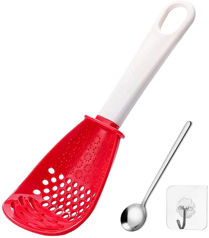 Multifunctionele zwarte keukenlepel voor koken, pureren en uitlekken; hittebestendig PP keukengerei.