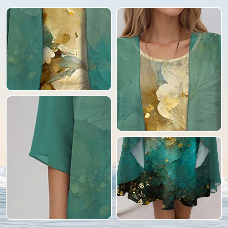 Tweedelige dames midi jurk set, inclusief elegant vest, voor een complete en veelzijdige outfit collectie.