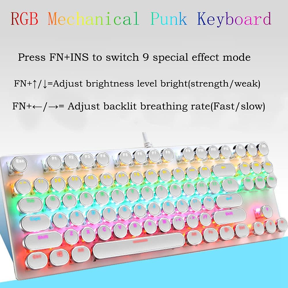 Compact 87-toetsen gaming toetsenbord met RGB-verlichting en bevredigende blauwe schakelaars.