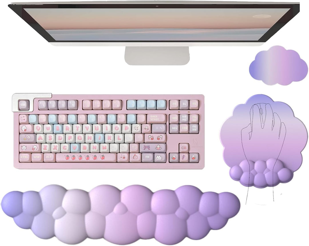 Voorkom pijn met deze wolk polssteun set; inclusief muismat en onderzetter.