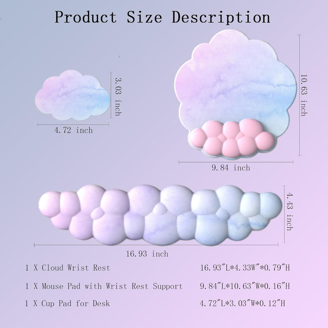 Zeyora ergonomische wolken polssteun set: comfortabele muismat, polssteun en onderzetter.