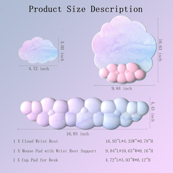 Zeyora ergonomische wolken polssteun set: comfortabele muismat, polssteun en onderzetter.