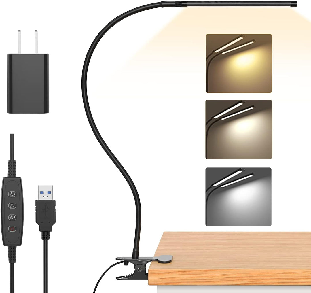 77 LED bureau klem lamp met flexibele zwanenhals voor werkplek. USB gevoed, dimbaar en energiezuinig.