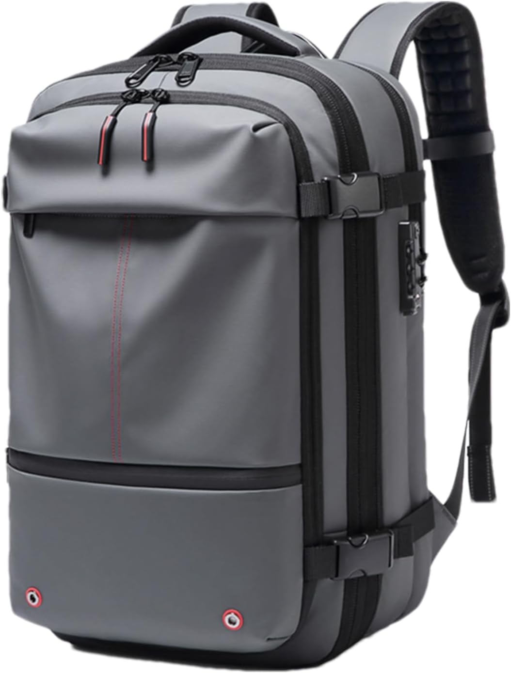 Unisex rugtas 60L, waterdicht en uitbreidbaar, met vacuümcompressie en gewatteerd laptopcompartiment.