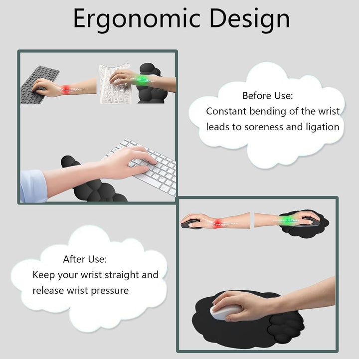 Perfecte bureau set: ergonomische wolken polssteun, muismat en onderzetter voor elke PC.
