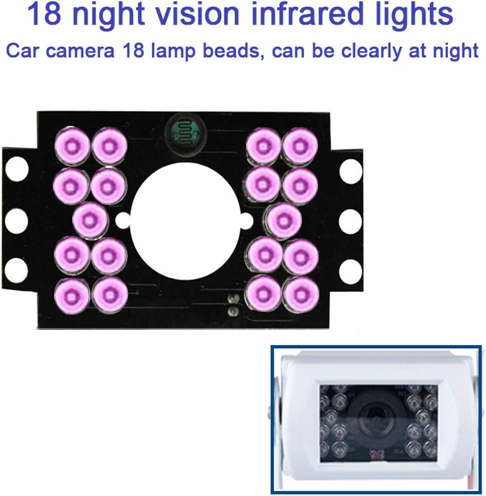Achteruitrijcamera met 18 IR LEDs voor helder nachtzicht en breedhoek HD-beeld op vrachtwagens/campers.