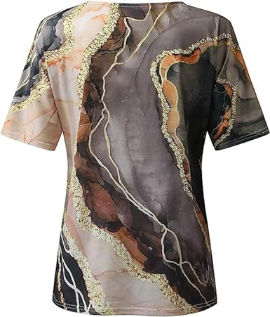 Zomers dames t-shirt met abstracte designprint, V-hals en comfortabele pasvorm.