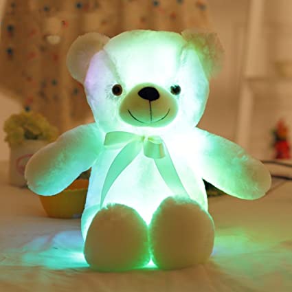 Zachte, kleurrijke gloeiende knuffelbeer met LED licht voor kinderen; ideaal als nachtlampje en pluche speelgoed.