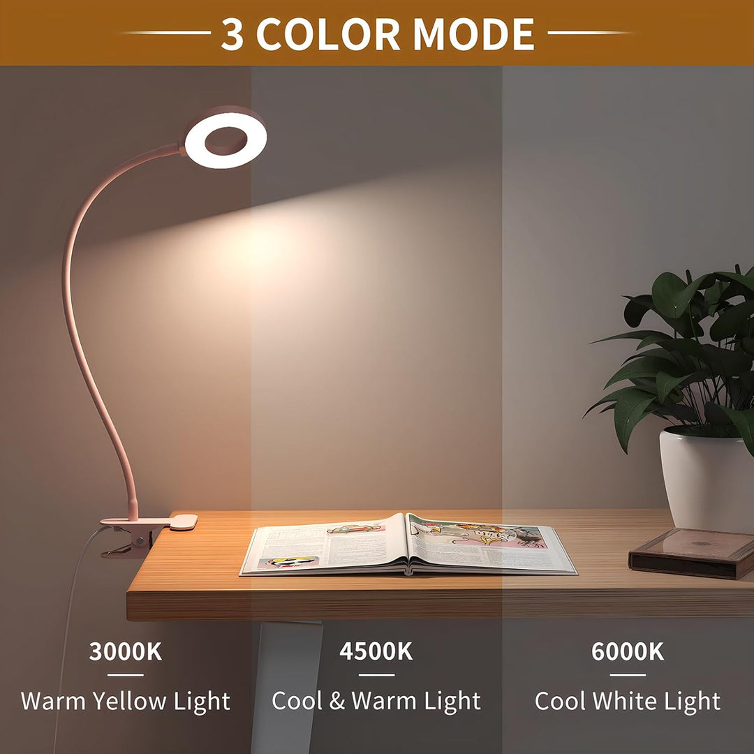 Roze dimbare LED bureaulamp met klem. Flexibele zwanenhals voor gerichte verlichting.
