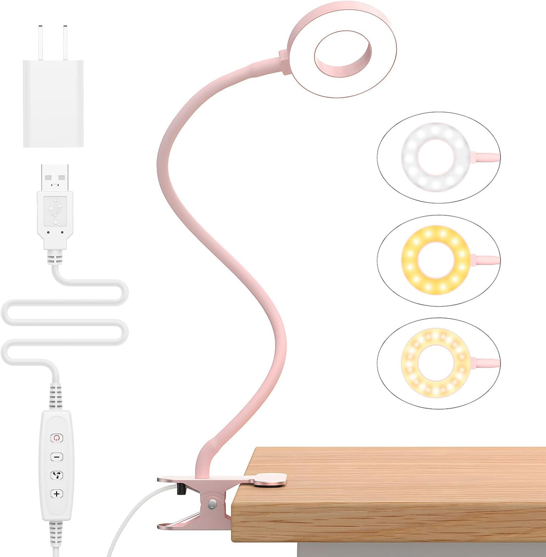 Witte LED klemlamp met flexibele hals. Oogvriendelijke verlichting, perfect voor lezen/studie.