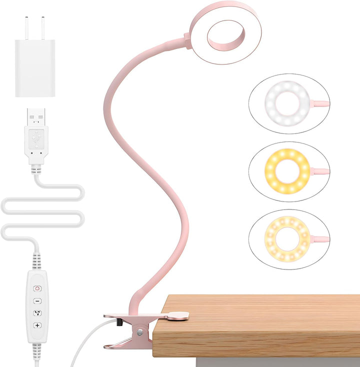 Witte LED klemlamp met flexibele hals. Oogvriendelijke verlichting, perfect voor lezen/studie.