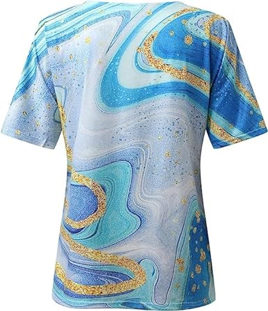 Trendy V-hals dames t-shirt met unieke abstracte print, perfect voor een zomerse garderobe.