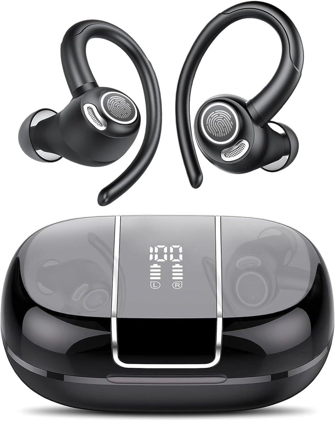 Unisex draadloze Bluetooth 5.3 sportoordopjes met 48 uur speeltijd, ideaal voor gym en hardlopen.
