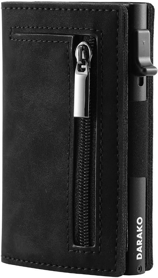 Compacte leren slim wallet met RFID-bescherming. Minimalistische kaarthouder voor mannen en vrouwen.