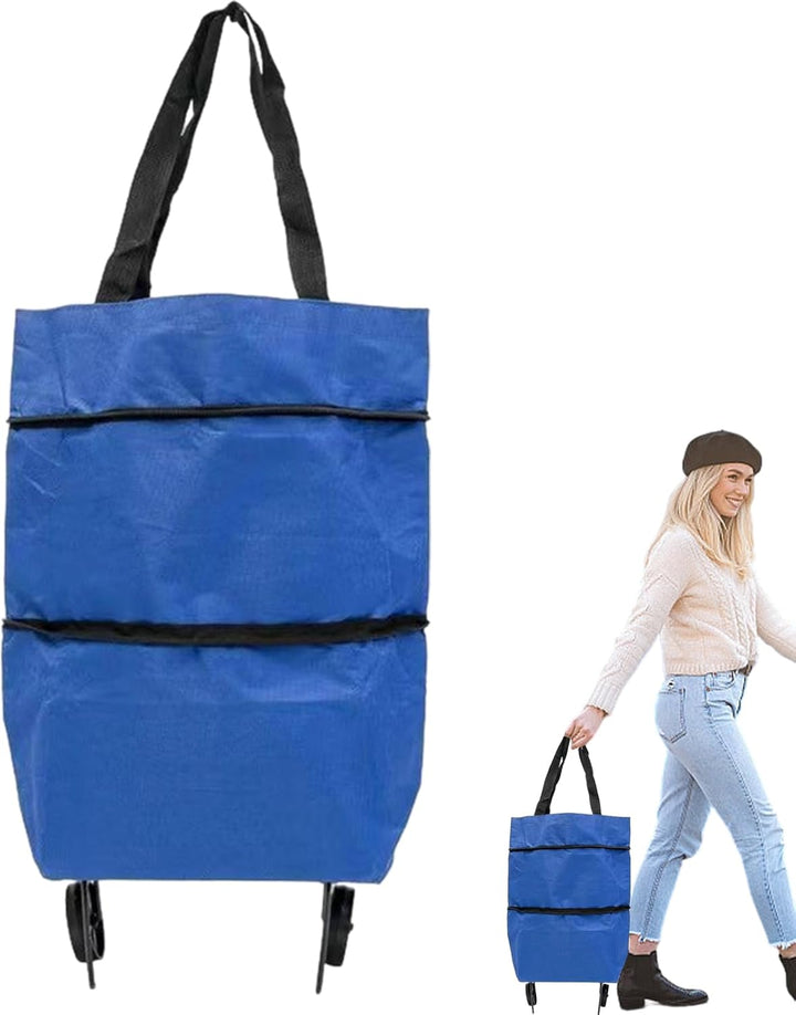 Opvouwbare boodschappentas, groot en met wielen, voor moeiteloos transport.