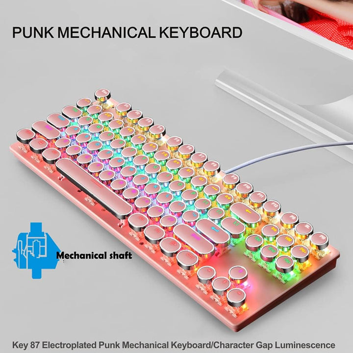 Duurzaam compact mechanisch gaming toetsenbord met 87 toetsen en dynamische RGB-effecten.