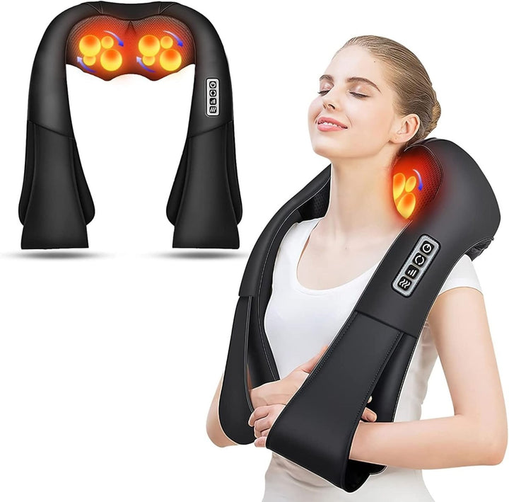 FlowRelief Shiatsu massagekussen met infrarood warmtefunctie voor nek, rug en schouders, ideaal voor spierontspanning.