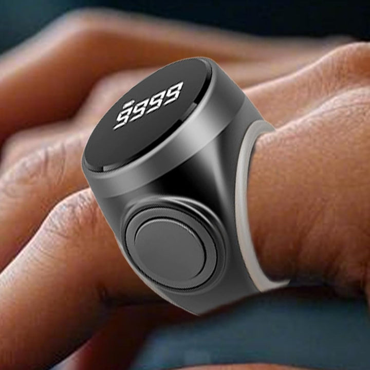 Unisex digitale vingertellerring met helder display, oplaadbaar en duurzaam.